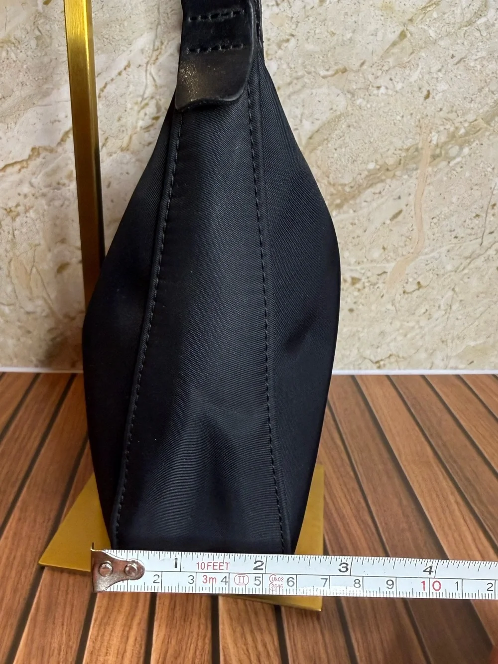 Longchamp Black Nylon Leather Hobo Shoulder Bag Silver Hardware